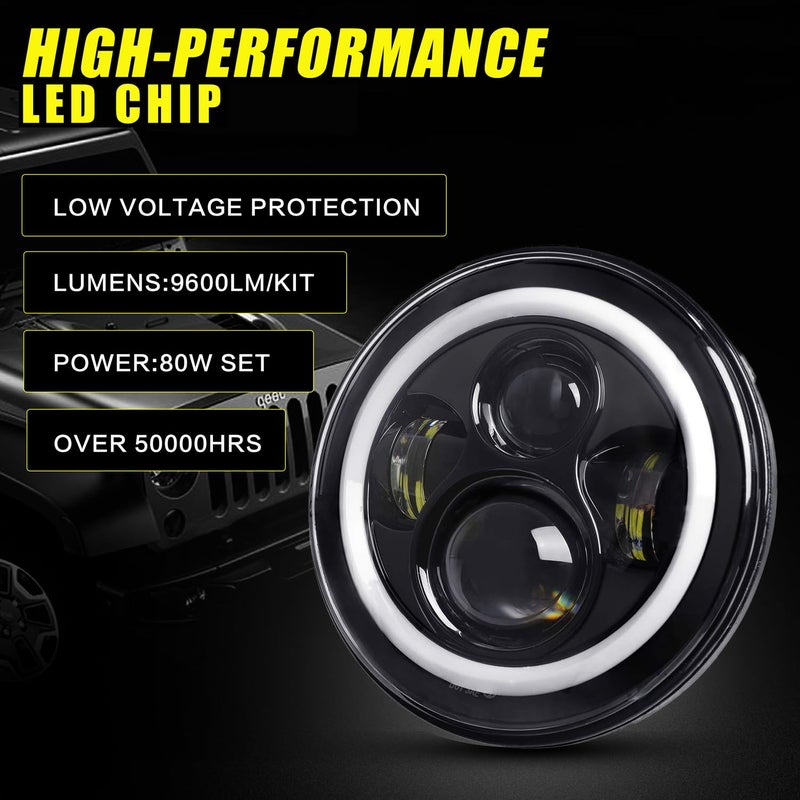 YEEGO DIRECT 7 inch Motorcycle LED Headlight 4.5 inch Fog Passing Lights for Road Kin-g Ultra Clas-sic Elec-tra Street Gli-de Tr-i Cv-o Heri-tage Sof-tail Slim Delu-xe Fat-boy, DOT Approved(Black) - Image 4